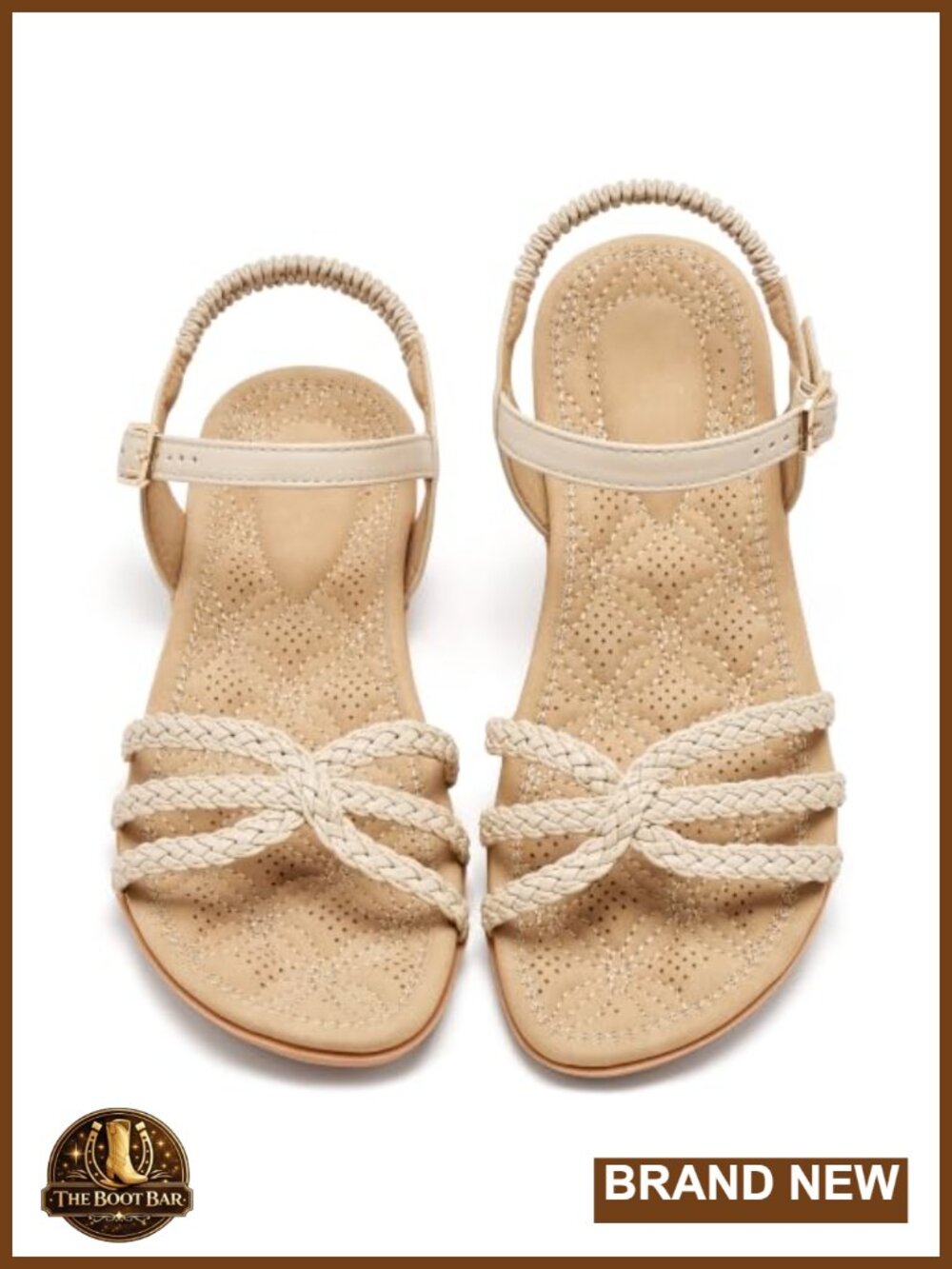 Comfortable Braided Strappy Flat Sandals with Ankle Strap & Cushioned Footbed
